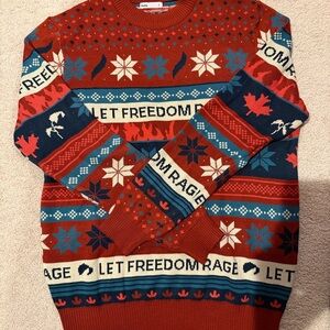 Hulu Handmaid’s Tale Men's Red Patterned Holiday Sweater - LET FREEDOM RAGE